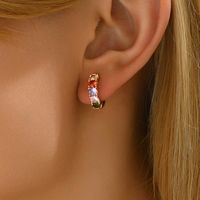 1 Pair Elegant Lady Geometric Inlay Copper Zircon 18K Gold Plated Hoop Earrings main image 5