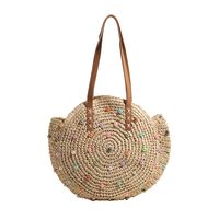 Women's Medium Straw Solid Color Vacation Beach Weave Zipper Shoulder Bag Tote Bag Straw Bag sku image 2