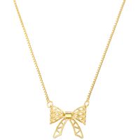 Wholesale Sweet Bow Knot Copper Hollow Out 18K Gold Plated Zircon Pendant Necklace sku image 1