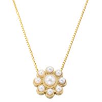Wholesale Sweet Simple Style Round Petal Copper Inlay 18K Gold Plated Artificial Pearls Pendant Necklace sku image 2