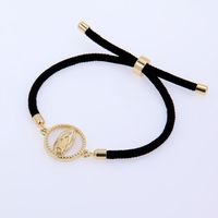Wholesale Jewelry Simple Style Classic Style Virgin Mary Rope Copper Shell 18K Gold Plated Plating Inlay Drawstring Bracelets sku image 3