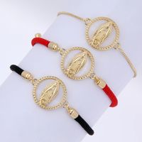 Wholesale Jewelry Simple Style Classic Style Virgin Mary Rope Copper Shell 18K Gold Plated Plating Inlay Drawstring Bracelets sku image 4