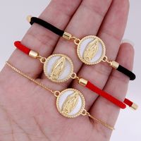 Wholesale Jewelry Simple Style Classic Style Virgin Mary Rope Copper Shell 18K Gold Plated Plating Inlay Drawstring Bracelets main image 4