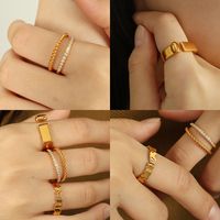 304 Stainless Steel 18K Gold Plated Simple Style Irregular Floral Irregular Ditsy Floral Zircon Adjustable Ring main image 4
