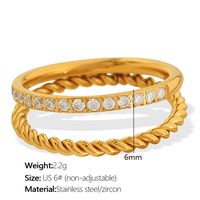 304 Stainless Steel 18K Gold Plated Simple Style Irregular Floral Irregular Ditsy Floral Zircon Adjustable Ring main image 8