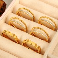 304 Stainless Steel 18K Gold Plated Simple Style Irregular Floral Irregular Ditsy Floral Zircon Adjustable Ring main image 2