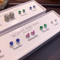 1 Set IG Style Modern Style Geometric Round Square Inlay Copper Artificial Crystal Zircon 14K Gold Plated Silver Plated Ear Studs main image 3