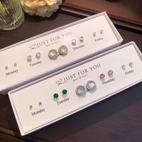 1 Set IG Style Modern Style Geometric Round Square Inlay Copper Artificial Crystal Zircon 14K Gold Plated Silver Plated Ear Studs main image 4