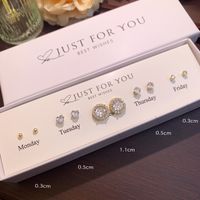 1 Set IG Style Modern Style Geometric Round Square Inlay Copper Artificial Crystal Zircon 14K Gold Plated Silver Plated Ear Studs sku image 7