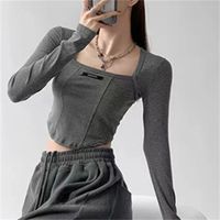 Women's T-shirt Long Sleeve Blouses Washed Casual Solid Color main image 2