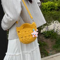 Women's Medium Braid Solid Color Cute Basic Weave Open Crossbody Bag sku image 5