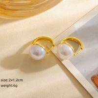 1 Pair Simple Style Round Inlay Copper Pearl 18K Gold Plated Earrings main image 2