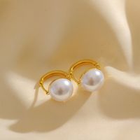 1 Pair Simple Style Round Inlay Copper Pearl 18K Gold Plated Earrings main image 7