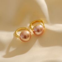 1 Pair Simple Style Round Inlay Copper Pearl 18K Gold Plated Earrings main image 5