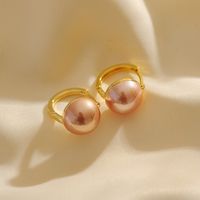 1 Pair Simple Style Round Inlay Copper Pearl 18K Gold Plated Earrings sku image 2