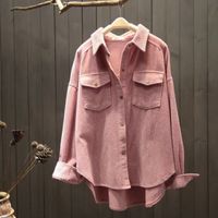 Women's Long Sleeve Blouses Pocket Washed Button Simple Style Solid Color main image 1
