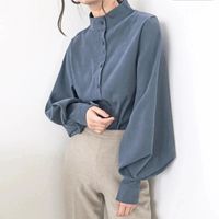 Women's Blouse Long Sleeve Blouses Washed Button Simple Style Solid Color main image 7