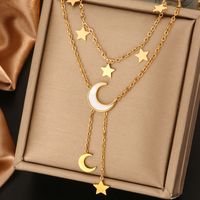 316L Stainless Steel  18K Gold Plated Vintage Style Commute Plating Inlay Devil's Eye Star Moon Turquoise Rhinestones Layered Necklaces main image 3