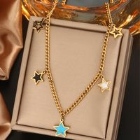 316L Stainless Steel  18K Gold Plated Vintage Style Commute Plating Inlay Devil's Eye Star Moon Turquoise Rhinestones Layered Necklaces main image 9
