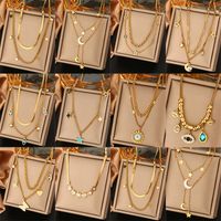 316L Stainless Steel  18K Gold Plated Vintage Style Commute Plating Inlay Devil's Eye Star Moon Turquoise Rhinestones Layered Necklaces main image 1