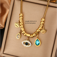 316L Stainless Steel  18K Gold Plated Vintage Style Commute Plating Inlay Devil's Eye Star Moon Turquoise Rhinestones Layered Necklaces main image 2