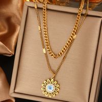 316L Stainless Steel  18K Gold Plated Vintage Style Commute Plating Inlay Devil's Eye Star Moon Turquoise Rhinestones Layered Necklaces main image 7