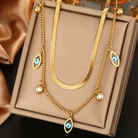 316L Stainless Steel  18K Gold Plated Vintage Style Commute Plating Inlay Devil's Eye Star Moon Turquoise Rhinestones Layered Necklaces main image 5