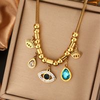 316L Stainless Steel  18K Gold Plated Vintage Style Commute Plating Inlay Devil's Eye Star Moon Turquoise Rhinestones Layered Necklaces sku image 10