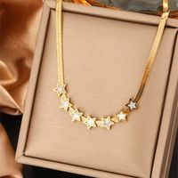 316L Stainless Steel  18K Gold Plated Vintage Style Commute Plating Inlay Devil's Eye Star Moon Turquoise Rhinestones Layered Necklaces sku image 4