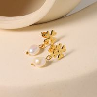 1 Pair Simple Style Classic Style Solid Color Plating Inlay Freshwater Pearl Titanium Steel Pearl 18K Gold Plated Drop Earrings main image 2