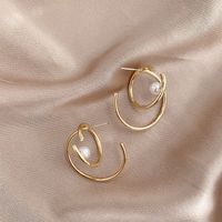 1 Pair Luxurious Simple Style Solid Color Plating Inlay Alloy Artificial Pearls Gold Plated Ear Studs main image 4
