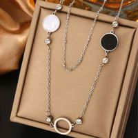 316L Stainless Steel  18K Gold Plated Retro Commute Plating Inlay Round Devil's Eye Heart Shape Artificial Pearls Turquoise Zircon Double Layer Necklaces sku image 2