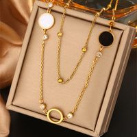 316L Stainless Steel  18K Gold Plated Retro Commute Plating Inlay Round Devil's Eye Heart Shape Artificial Pearls Turquoise Zircon Double Layer Necklaces main image 3