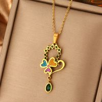 316L Stainless Steel  18K Gold Plated Retro Commute Plating Inlay Round Devil's Eye Heart Shape Artificial Pearls Turquoise Zircon Double Layer Necklaces main image 7