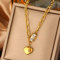 316L Stainless Steel  18K Gold Plated Retro Commute Plating Inlay Round Devil's Eye Heart Shape Artificial Pearls Turquoise Zircon Double Layer Necklaces main image 5