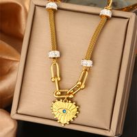 316L Stainless Steel  18K Gold Plated Retro Commute Plating Inlay Round Devil's Eye Heart Shape Artificial Pearls Turquoise Zircon Double Layer Necklaces main image 4