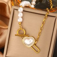 316L Stainless Steel  18K Gold Plated Retro Commute Plating Inlay Round Devil's Eye Heart Shape Artificial Pearls Turquoise Zircon Double Layer Necklaces main image 6