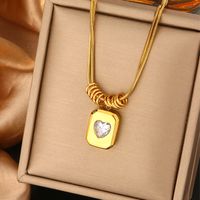316L Stainless Steel  18K Gold Plated Retro Commute Plating Inlay Round Devil's Eye Heart Shape Artificial Pearls Turquoise Zircon Double Layer Necklaces main image 9