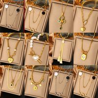 316L Stainless Steel  18K Gold Plated Retro Commute Plating Inlay Round Devil's Eye Heart Shape Artificial Pearls Turquoise Zircon Double Layer Necklaces main image 1
