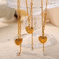 Titan Stahl 18 Karat Vergoldet Elegant Einfacher Stil Überzug Carving Runden Herzform Künstliche Perlen Halskette Mit Anhänger main image 3