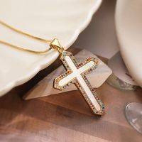 Copper 18K Gold Plated Retro Simple Style Plating Inlay Cross Zircon Pendant Necklace main image 3
