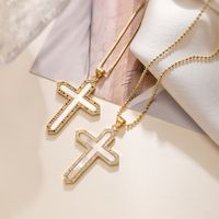 Copper 18K Gold Plated Retro Simple Style Plating Inlay Cross Zircon Pendant Necklace main image 1