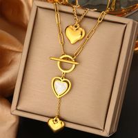 316L Stainless Steel  18K Gold Plated Vintage Style Commute Plating Inlay Devil's Eye Heart Shape Lock Turquoise Rhinestones Pearl Layered Necklaces main image 4