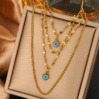 316L Stainless Steel  18K Gold Plated Vintage Style Commute Plating Inlay Devil's Eye Heart Shape Lock Turquoise Rhinestones Pearl Layered Necklaces main image 3