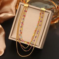 316L Stainless Steel  18K Gold Plated Vintage Style Commute Plating Inlay Devil's Eye Heart Shape Lock Turquoise Rhinestones Pearl Layered Necklaces main image 5