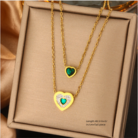 316L Stainless Steel  18K Gold Plated Vintage Style Commute Plating Inlay Devil's Eye Heart Shape Lock Turquoise Rhinestones Pearl Layered Necklaces main image 2