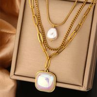 316L Stainless Steel  18K Gold Plated Vintage Style Commute Plating Inlay Devil's Eye Heart Shape Lock Turquoise Rhinestones Pearl Layered Necklaces main image 8