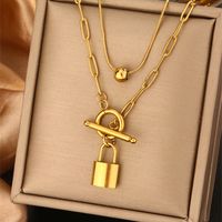 316L Stainless Steel  18K Gold Plated Vintage Style Commute Plating Inlay Devil's Eye Heart Shape Lock Turquoise Rhinestones Pearl Layered Necklaces main image 7