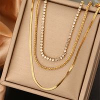 316L Stainless Steel  18K Gold Plated Vintage Style Commute Plating Inlay Devil's Eye Heart Shape Lock Turquoise Rhinestones Pearl Layered Necklaces main image 9