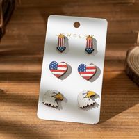 3 Pairs Bohemian Animal National Flag Cattle Printing Wood Ear Studs sku image 4